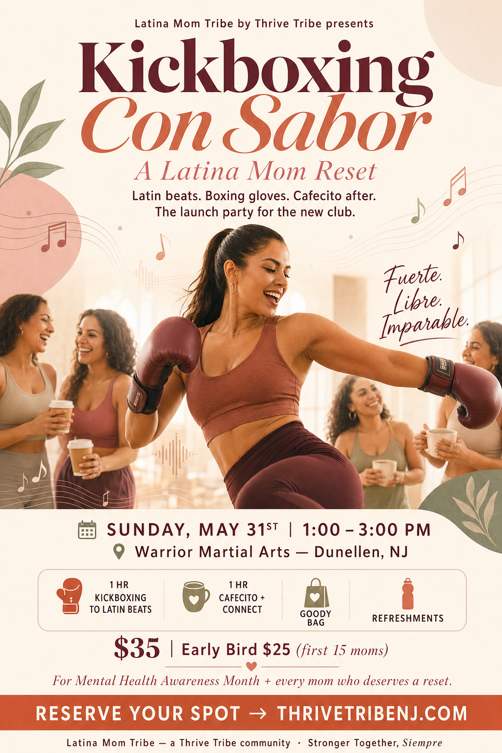 Kickboxing Con Sabor — A Latina Mom Reset event flyer